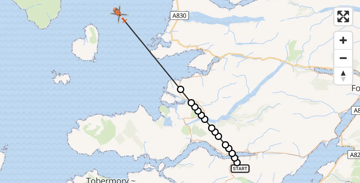 Flight route Coastguard Helicopter Lochuisge - Inner Seas, 25 May 2026, 11:24