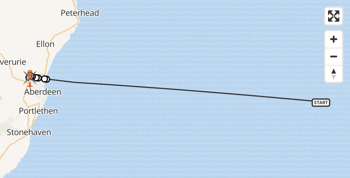 Flight route Coastguard Helicopter North Sea - Aberdeen International Airport, 25 May 2026, 11:46