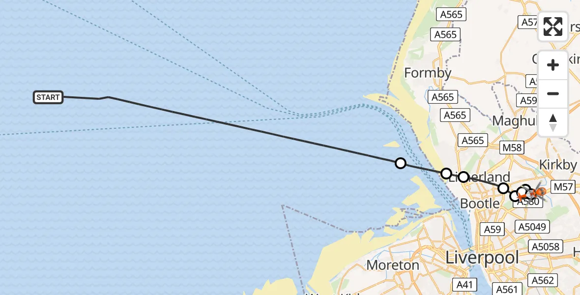 Flight route Coastguard Helicopter Irish Sea - Gillmoss, 25 May 2026, 12:02
