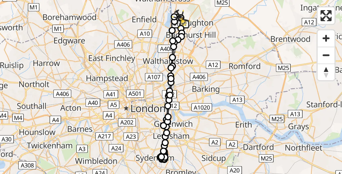Flight route Police Helicopter Sewardstonebury - Sewardstonebury, 25 May 2026, 12:18