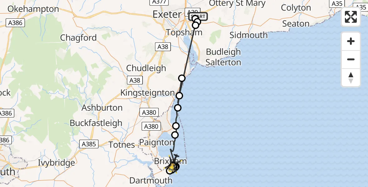 Flight route Police Helicopter East Devon - Brixham, 25 May 2026, 12:33