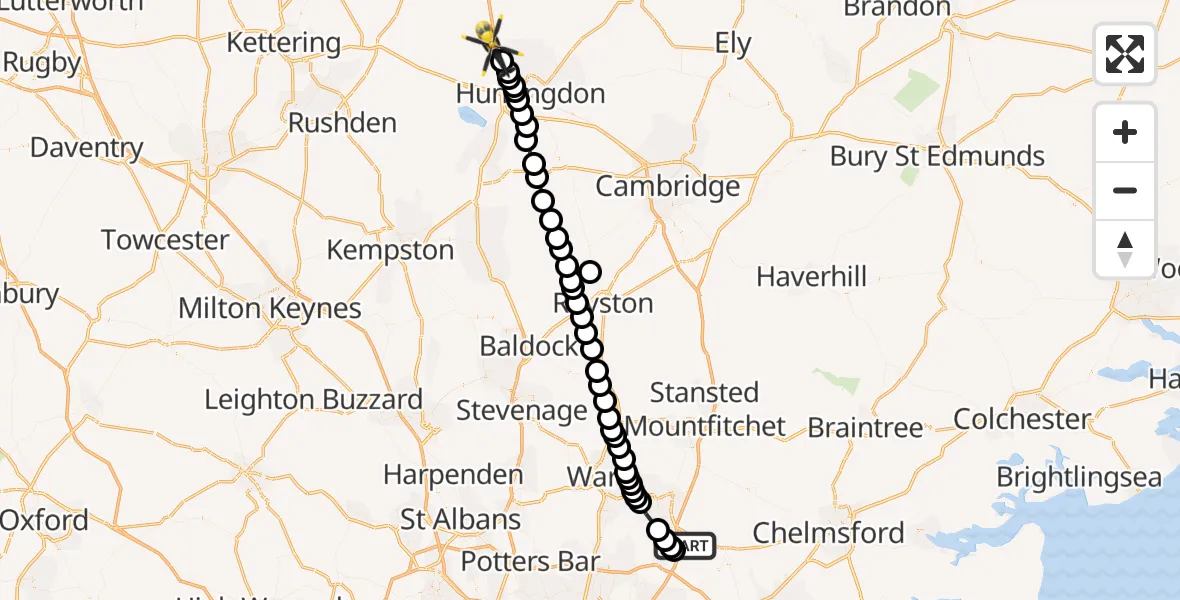 Flight route Police Helicopter North Weald Airfield - Alconbury Weston, 25 May 2026, 12:42