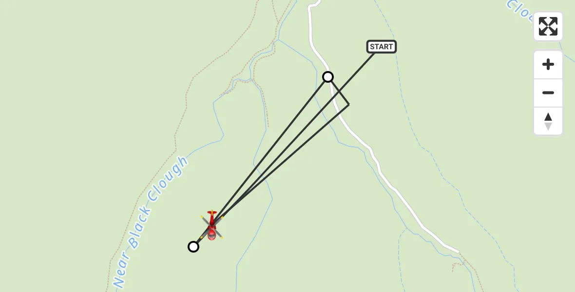 Flight route Air Ambulance Helicopter Tintwistle - Charlesworth, 25 May 2026, 13:04