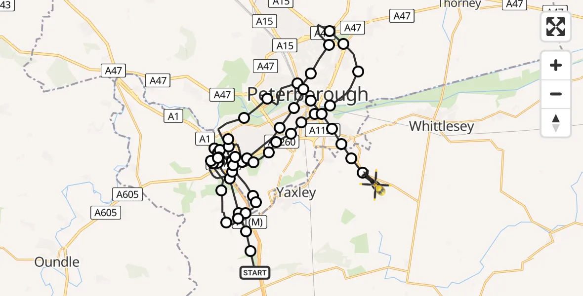 Flight route Police Helicopter Glatton - Huntingdonshire, 25 May 2026, 13:05