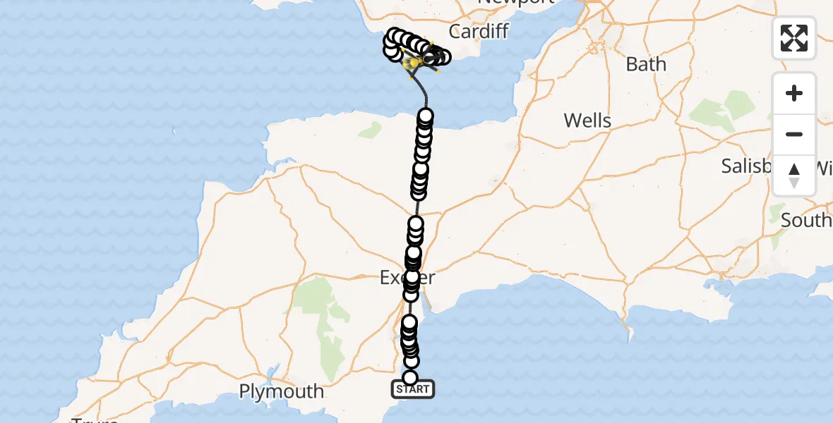 Flight route Police Helicopter Brixham - MOD St Athan, 25 May 2026, 13:10