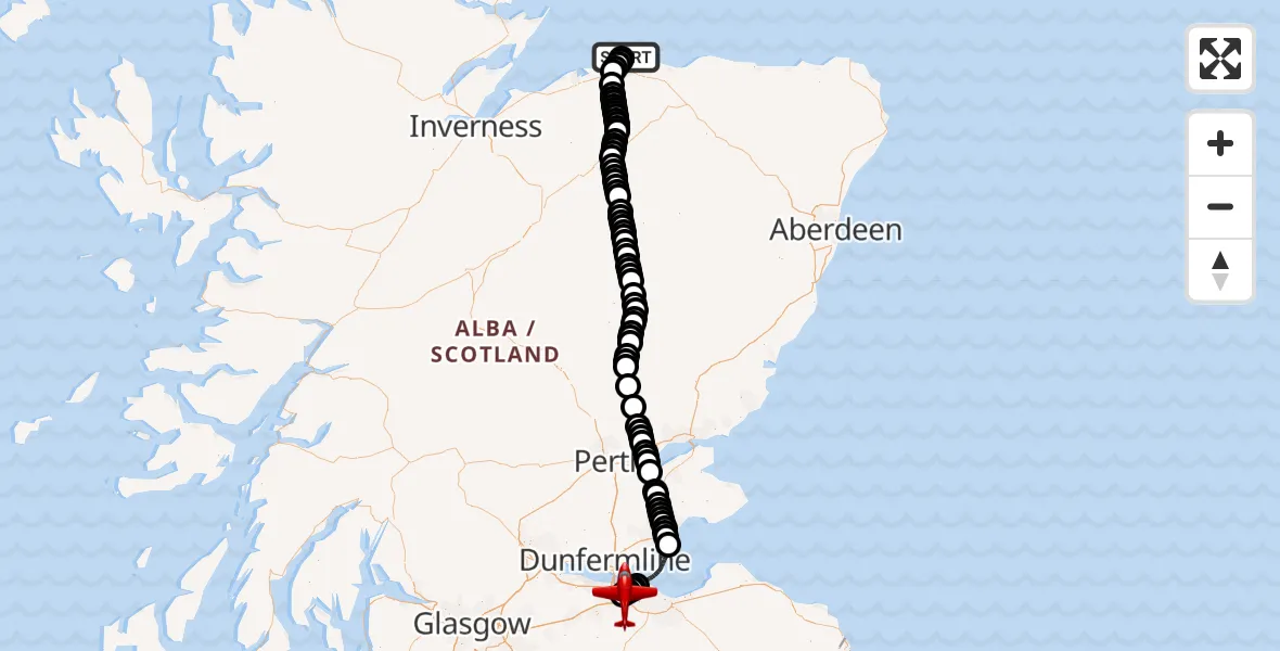 Flight route Air Ambulance Aircraft RAF Lossiemouth - Edinburgh Airport, 25 May 2026, 13:13