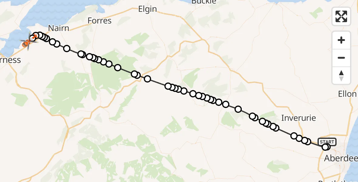 Flight route Coastguard Helicopter Aberdeen International Airport - Inverness Airport, 25 May 2026, 13:32