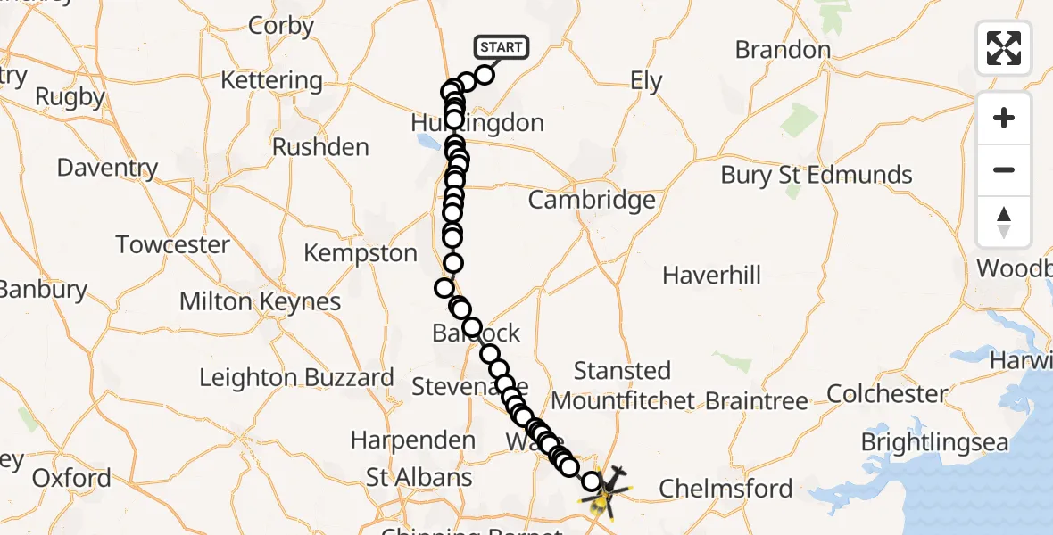 Flight route Police Helicopter Ramsey - North Weald Bassett, 25 May 2026, 13:35