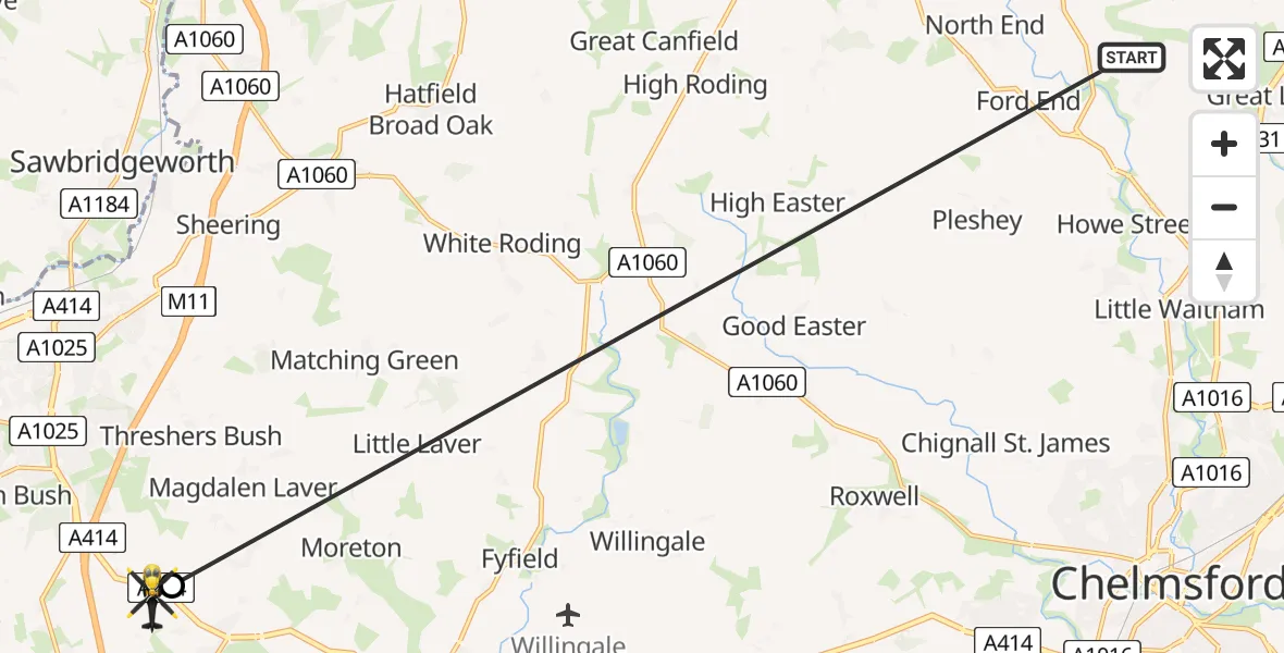 Flight route Police Helicopter Uttlesford - North Weald Bassett, 25 May 2026, 13:35
