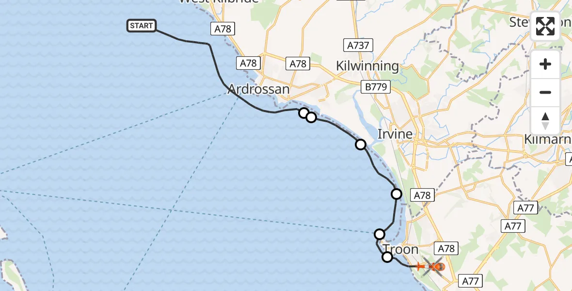 Flight route Coastguard Helicopter Inner Seas - Troon, 25 May 2026, 14:01