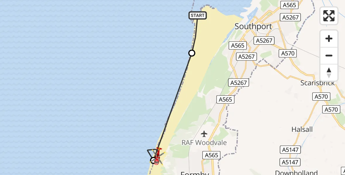 Flight route Air Ambulance Helicopter Sefton - Sefton, 25 May 2026, 14:26