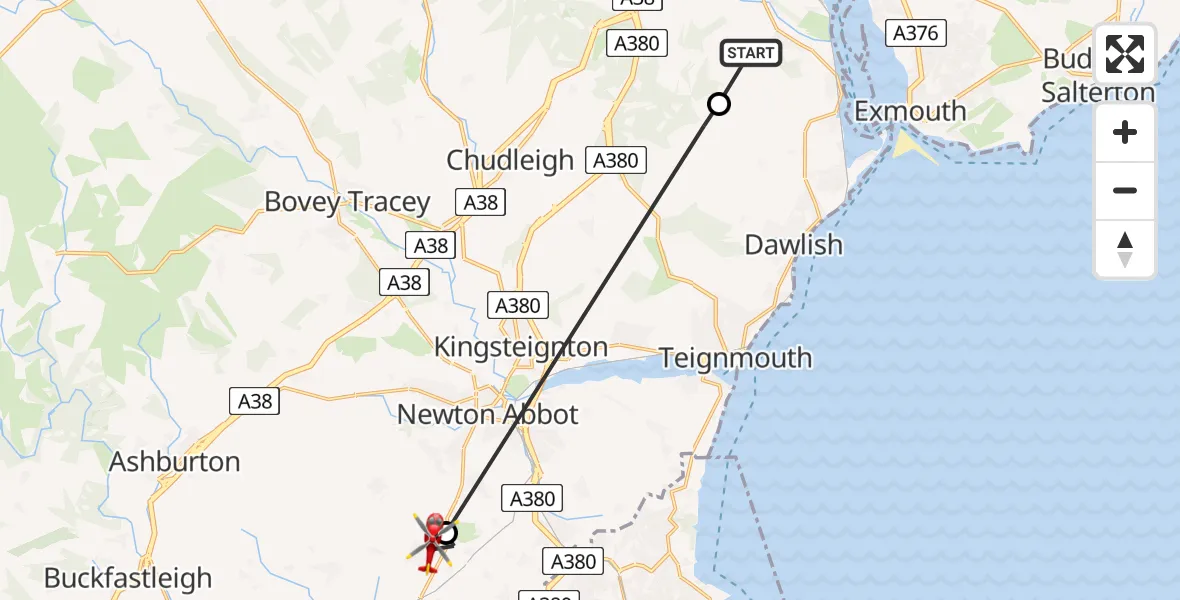 Flight route Air Ambulance Helicopter Kenton - Ipplepen, 25 May 2026, 14:26
