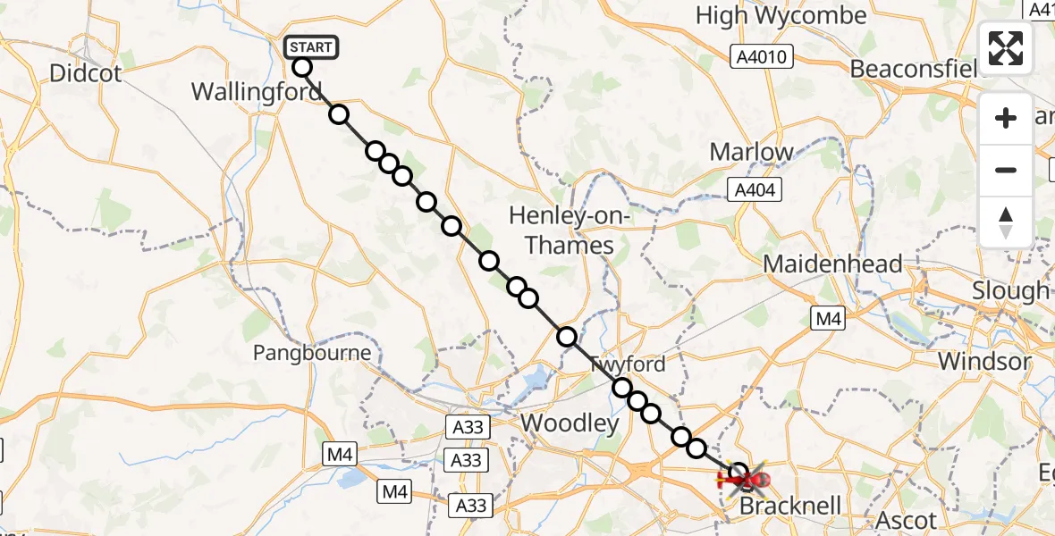 Flight route Air Ambulance Helicopter RAF Benson - Binfield, 25 May 2026, 14:33