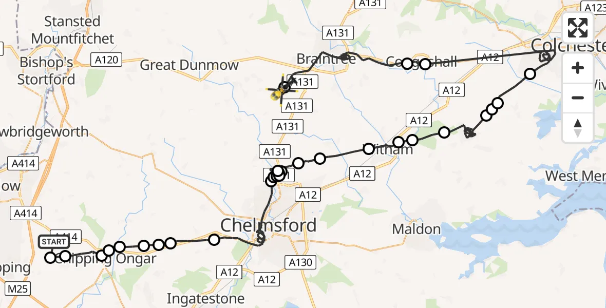 Flight route Police Helicopter North Weald Bassett - Uttlesford, 25 May 2026, 14:33
