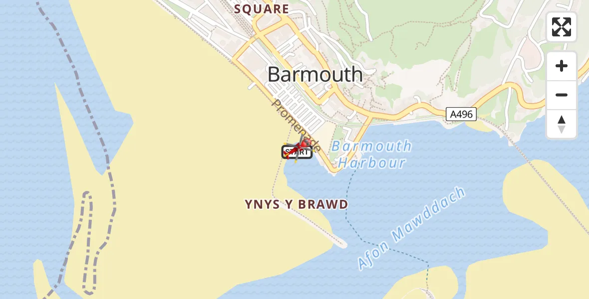 Flight route Air Ambulance Helicopter Barmouth - Barmouth, 25 May 2026, 14:39