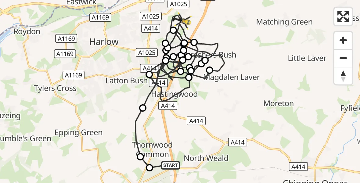 Flight route Police Helicopter North Weald Airfield - Harlow, 25 May 2026, 14:40