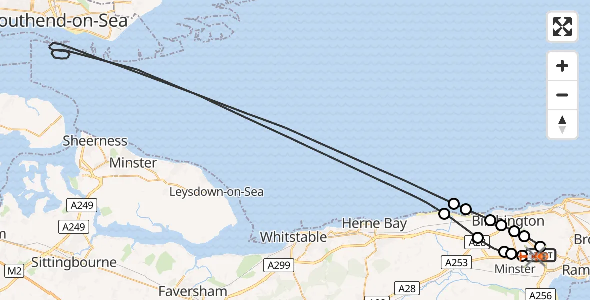Flight route Coastguard Helicopter Manston Airport - Manston Airport, 25 May 2026, 16:08