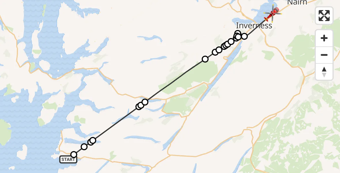 Flight route Air Ambulance Helicopter Sloch - Inverness, 25 May 2026, 16:32