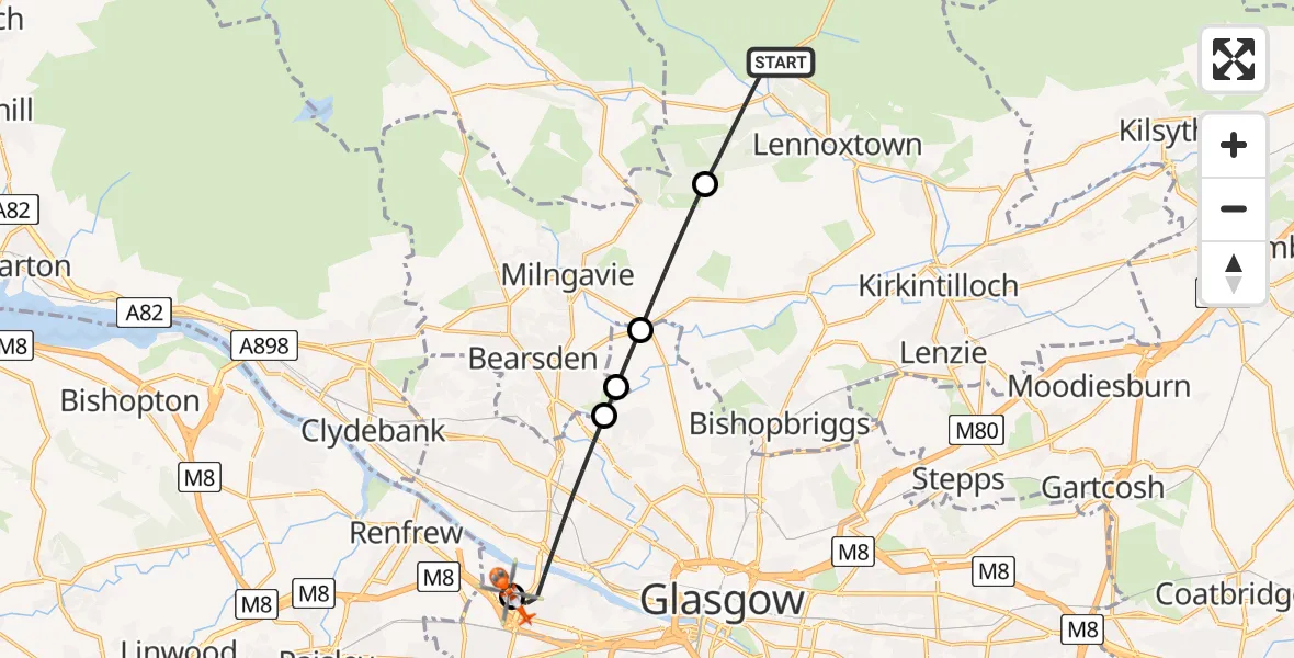 Flight route Coastguard Helicopter Clachan of Campsie - Queen Elizabeth Hospital, 25 May 2026, 16:37
