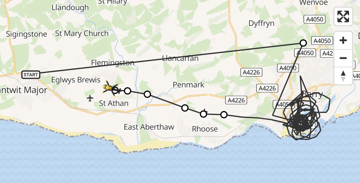 Flight route Police Helicopter Llantwit Major - MOD St Athan, 25 May 2026, 16:50