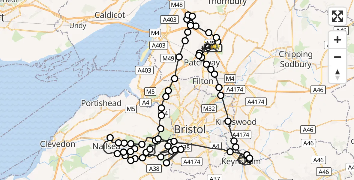 Flight route Police Helicopter Woodlands - Almondsbury Helicopter Base, 25 May 2026, 16:56