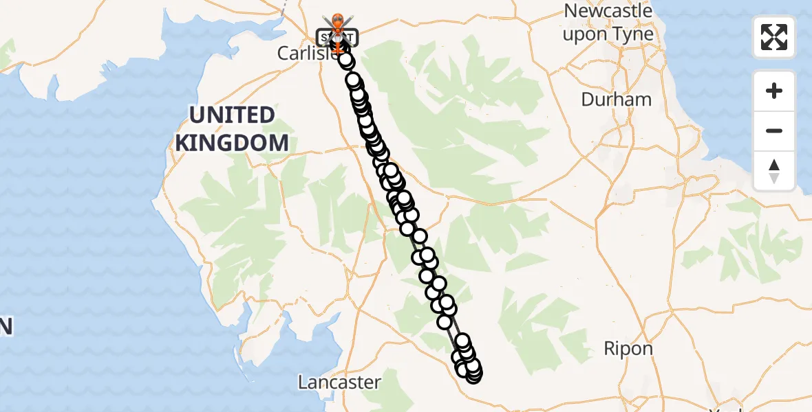 Flight route Coastguard Helicopter Carlisle Lake District Airport - Carlisle Lake District Airport, 25 May 2026, 17:00
