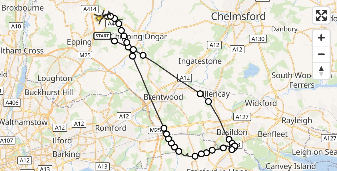Flight route Police Helicopter Woodhatch - North Weald Bassett, 25 May 2026, 17:11