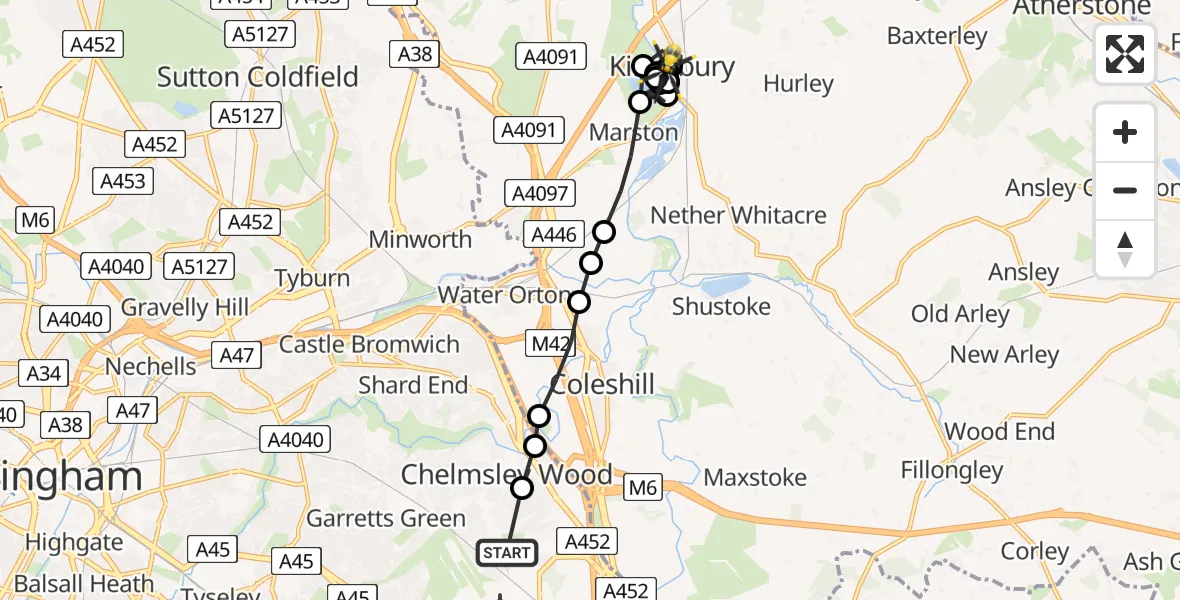 Flight route Police Helicopter Solihull - Bodymoor Heath, 25 May 2026, 17:26
