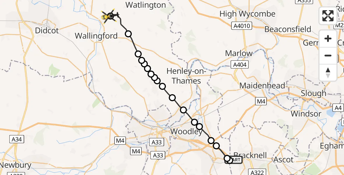 Flight route Police Helicopter Binfield - Benson, 25 May 2026, 17:29