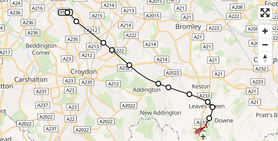 Flight route Air Ambulance Helicopter Norbury - London Biggin Hill Airport, 25 May 2026, 17:33