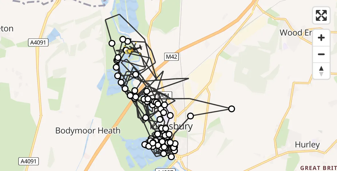 Flight route Police Helicopter Kingsbury - Kingsbury, 25 May 2026, 17:42