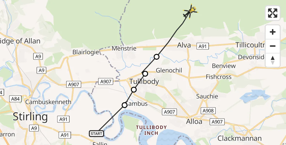 Flight route Police Helicopter Fallin - Alva, 25 May 2026, 18:37
