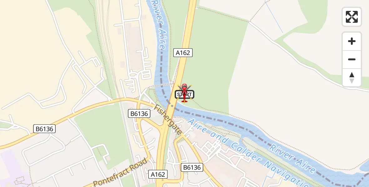 Flight route Air Ambulance Helicopter Ferrybridge - Ferrybridge, 25 May 2026, 19:25