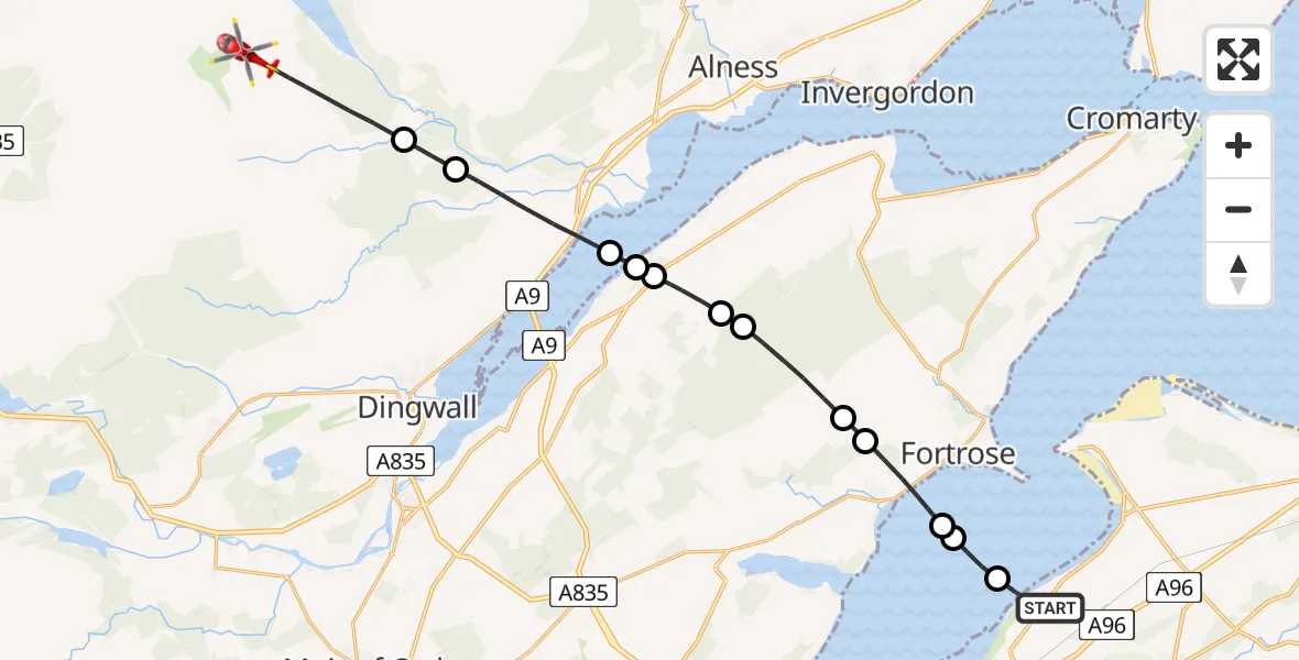 Flight route Air Ambulance Helicopter Inverness - Highland, 25 May 2026, 19:29