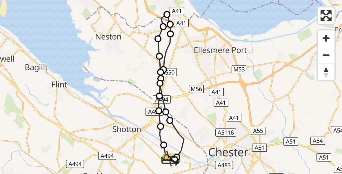 Flight route Police Helicopter Hawarden Airport - Hawarden Airport, 25 May 2026, 19:31