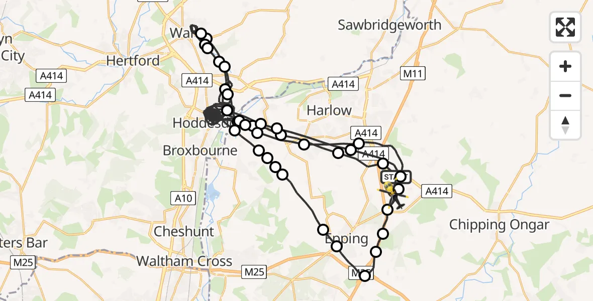 Flight route Police Helicopter North Weald Airfield - North Weald Bassett, 25 May 2026, 20:07