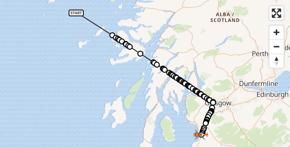 Flight route Coastguard Helicopter Inner Seas - Glasgow Prestwick Airport, 25 May 2026, 20:36