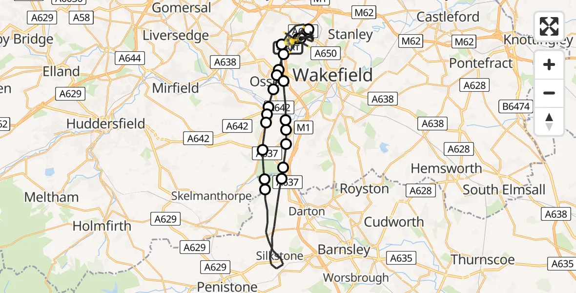 Flight route Police Helicopter East Ardsley - Brandy Carr, 25 May 2026, 20:37