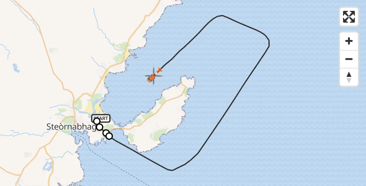 Flight route Coastguard Helicopter Stornoway Airport - Inner Seas, 25 May 2026, 21:18
