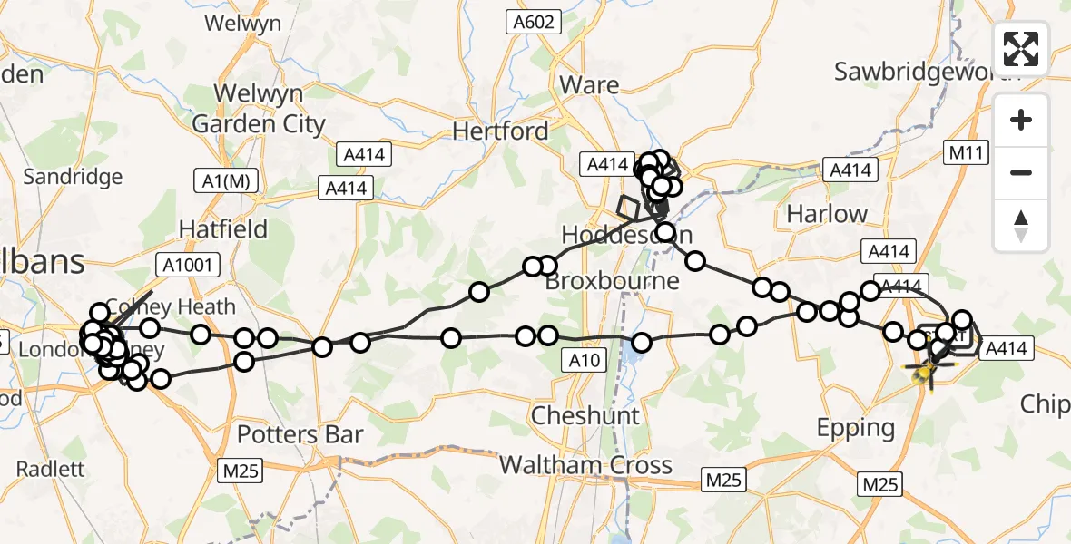 Flight route Police Helicopter North Weald Airfield - North Weald Airfield, 25 May 2026, 21:47