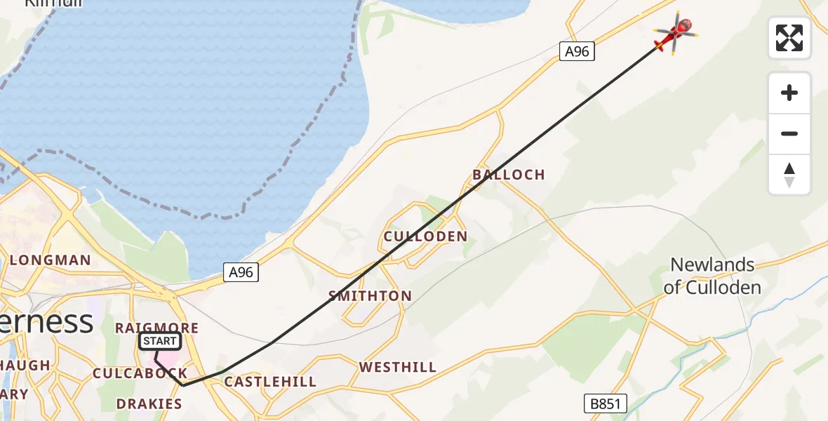 Flight route Air Ambulance Helicopter Inverness - Inverness, 25 May 2026, 22:23