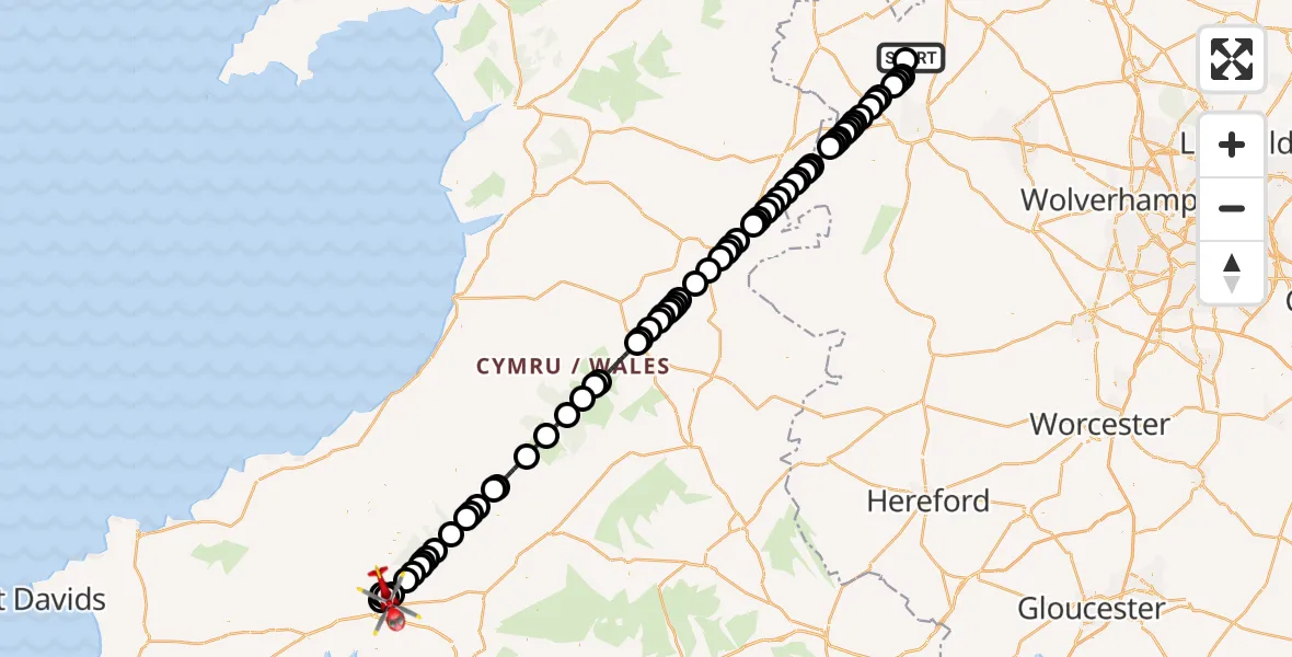Flight route Air Ambulance Helicopter Sleap Airfield - Peniel, 25 May 2026, 22:26