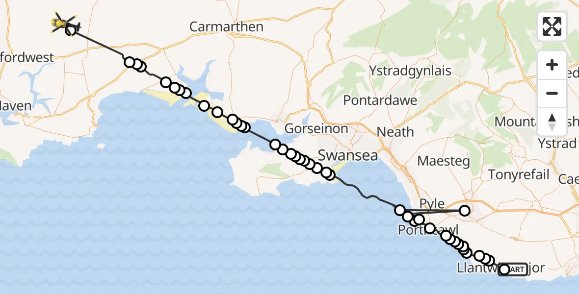 Flight route Police Helicopter MOD St Athan - New Moat, 25 May 2026, 22:39