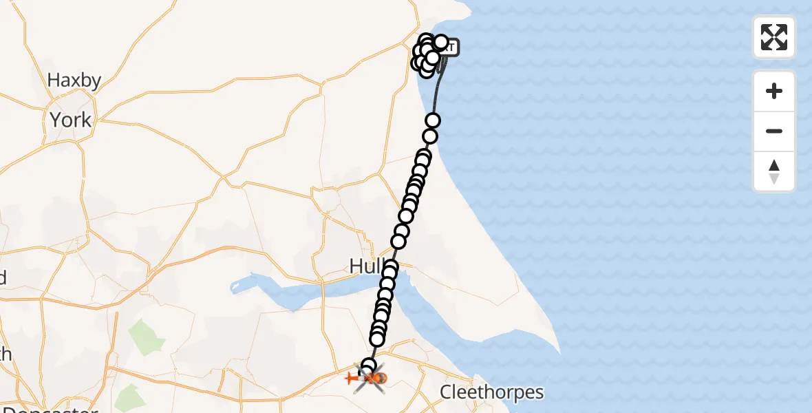 Flight route Coastguard Helicopter Bridlington - Humberside Airport, 25 May 2026, 23:23