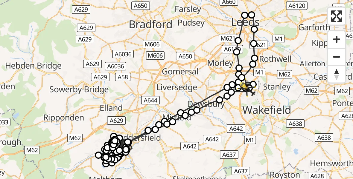Flight route Police Helicopter East Ardsley - East Ardsley, 26 May 2026, 00:26