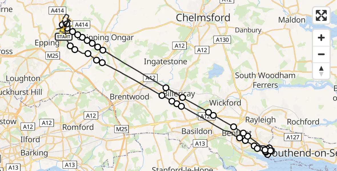 Flight route Police Helicopter Coopersale - North Weald Bassett, 26 May 2026, 03:13