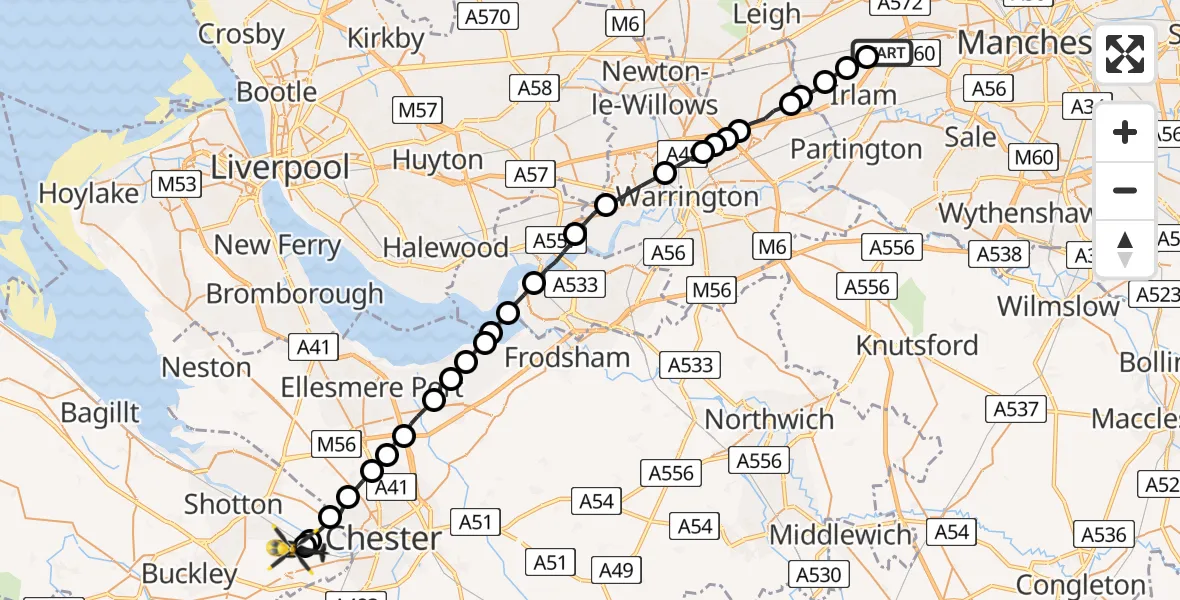 Flight route Police Helicopter Irlam - Hawarden Airport, 26 May 2026, 03:18