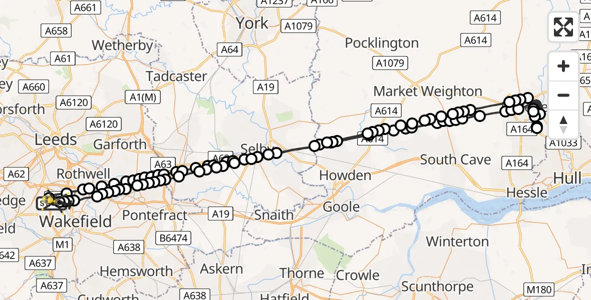 Flight route Police Helicopter East Ardsley - Brandy Carr, 26 May 2026, 03:50