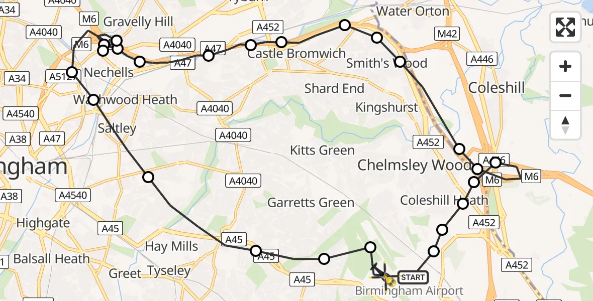 Flight route Police Helicopter Birmingham Airport - Birmingham Airport, 26 May 2026, 05:13