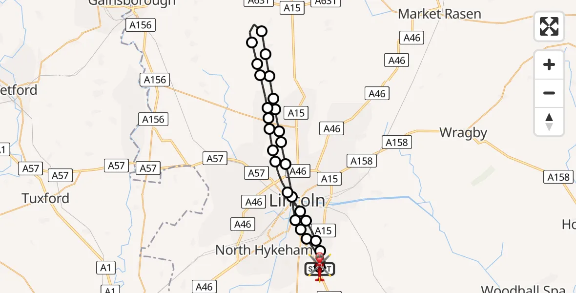 Flight route Air Ambulance Helicopter RAF Waddington - North Kesteven, 26 May 2026, 06:59
